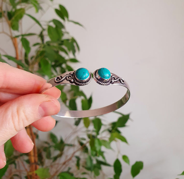 Turquoise Bracelet / Bangle / Silver / Ethnic / Rustic / Bohemian / Hippie / Gypsy / Psy / Chic / Jewellery / Body / Adjustable