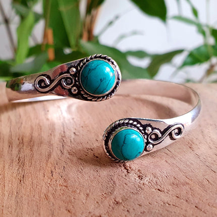 Turquoise Bracelet / Bangle / Silver / Ethnic / Rustic / Bohemian / Hippie / Gypsy / Psy / Chic / Jewellery / Body / Adjustable