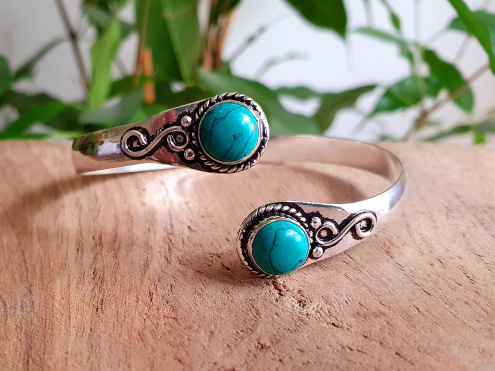 Turquoise Bracelet / Bangle / Silver / Ethnic / Rustic / Bohemian / Hippie / Gypsy / Psy / Chic / Jewellery / Body / Adjustable