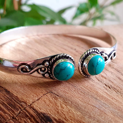 Turquoise Bracelet / Bangle / Silver / Ethnic / Rustic / Bohemian / Hippie / Gypsy / Psy / Chic / Jewellery / Body / Adjustable