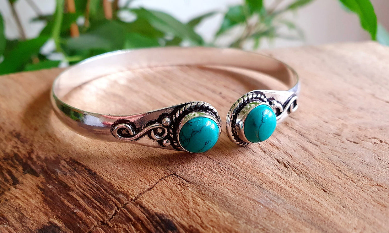 Turquoise Bracelet / Bangle / Silver / Ethnic / Rustic / Bohemian / Hippie / Gypsy / Psy / Chic / Jewellery / Body / Adjustable