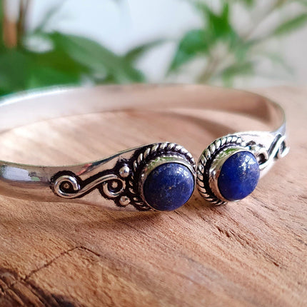 Boho Bracelet / Bangle / Lapis Lazuli / Silver / Ethnic / Rustic / Bohemian / Hippie / Gypsy / Psy / Chic / Jewellery / Body / Adjustable