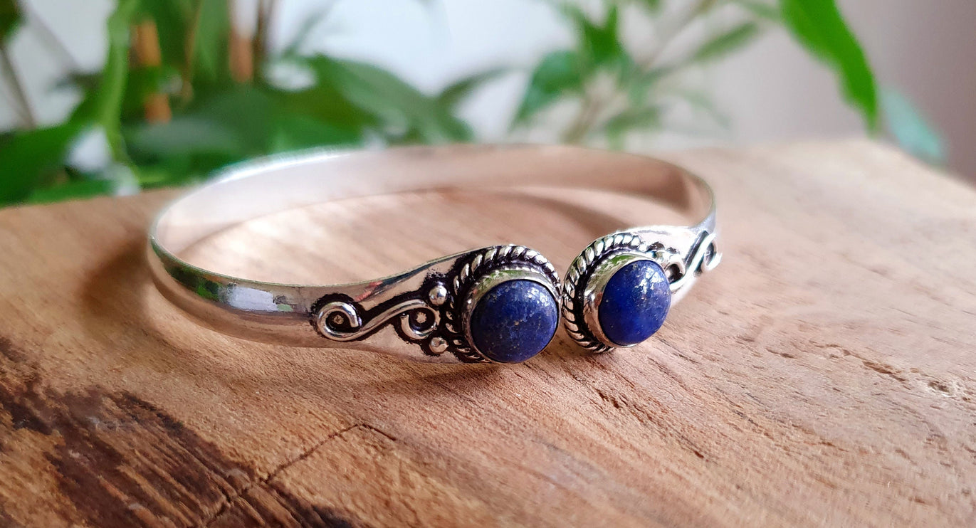 Boho Bracelet / Bangle / Lapis Lazuli / Silver / Ethnic / Rustic / Bohemian / Hippie / Gypsy / Psy / Chic / Jewellery / Body / Adjustable