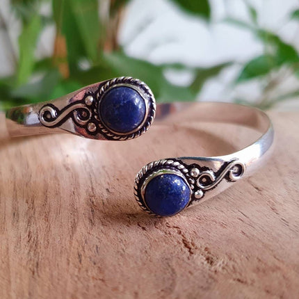 Boho Bracelet / Bangle / Lapis Lazuli / Silver / Ethnic / Rustic / Bohemian / Hippie / Gypsy / Psy / Chic / Jewellery / Body / Adjustable