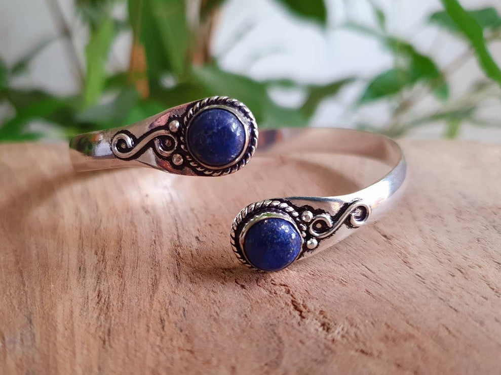 Boho Bracelet / Bangle / Lapis Lazuli / Silver / Ethnic / Rustic / Bohemian / Hippie / Gypsy / Psy / Chic / Jewellery / Body / Adjustable