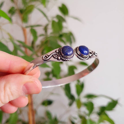 Boho Bracelet / Bangle / Lapis Lazuli / Silver / Ethnic / Rustic / Bohemian / Hippie / Gypsy / Psy / Chic / Jewellery / Body / Adjustable