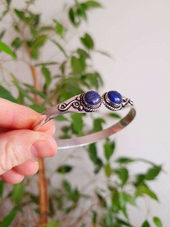 Boho Bracelet / Bangle / Lapis Lazuli / Silver / Ethnic / Rustic / Bohemian / Hippie / Gypsy / Psy / Chic / Jewellery / Body / Adjustable