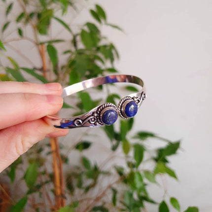 Boho Bracelet / Bangle / Lapis Lazuli / Silver / Ethnic / Rustic / Bohemian / Hippie / Gypsy / Psy / Chic / Jewellery / Body / Adjustable