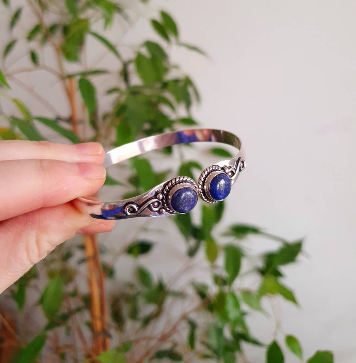 Boho Bracelet / Bangle / Lapis Lazuli / Silver / Ethnic / Rustic / Bohemian / Hippie / Gypsy / Psy / Chic / Jewellery / Body / Adjustable