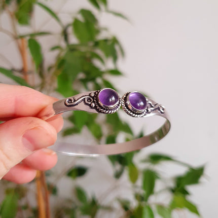 Amethyst Bracelet / Bangle / Silver / Ethnic / Rustic / Bohemian / Hippie / Gypsy / Psy / Chic / Jewellery / Body / Adjustable