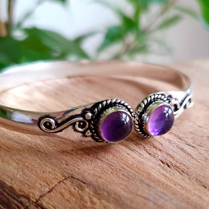 Amethyst Bracelet / Bangle / Silver / Ethnic / Rustic / Bohemian / Hippie / Gypsy / Psy / Chic / Jewellery / Body / Adjustable