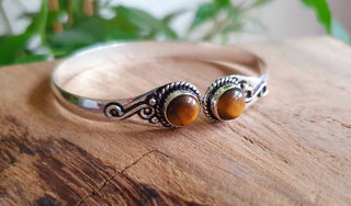 Tiger Eye Bracelet / Bangle / Silver / Ethnic / Rustic / Bohemian / Hippie / Gypsy / Psy / Chic / Jewellery / Body / Adjustable