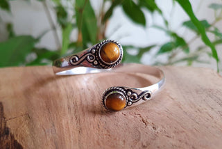 Tiger Eye Bracelet / Bangle / Silver / Ethnic / Rustic / Bohemian / Hippie / Gypsy / Psy / Chic / Jewellery / Body / Adjustable