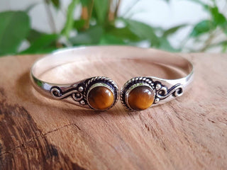 Tiger Eye Bracelet / Bangle / Silver / Ethnic / Rustic / Bohemian / Hippie / Gypsy / Psy / Chic / Jewellery / Body / Adjustable