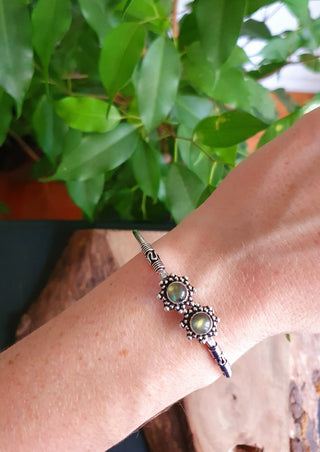 Amethyst Bali Flower Silver Bracelet / Bangle / Ethnic / Rustic / Bohemian / Hippie / Gypsy / Psy / Adjustable