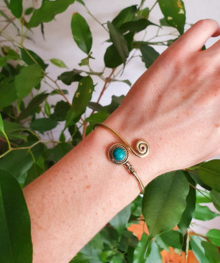 Gold Bracelet & Tiger Eye / Brass / Adjustable / Spiral / Ethnic / Rustic / Bohemian / Boho /