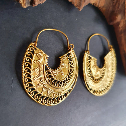 Ethnic Brass Earrings;, Geometric, rustic, yoga, hippie, gypsy, pretty, psy, boho, bohemian, festival