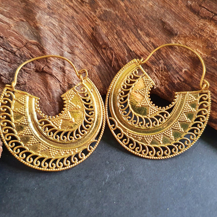 Ethnic Brass Earrings;, Geometric, rustic, yoga, hippie, gypsy, pretty, psy, boho, bohemian, festival