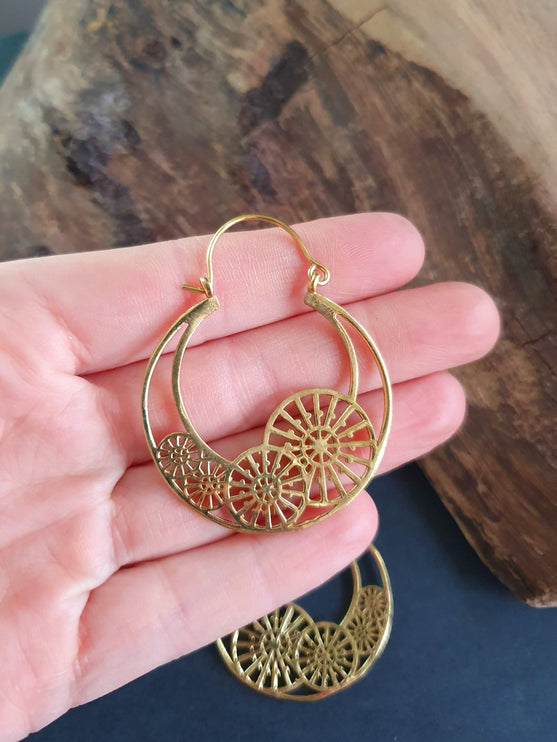 Steampunk Brass Earrings;, Geometric, ethnic, rustic, yoga, hippie, gypsy, pretty, psy, boho, bohemian, festival