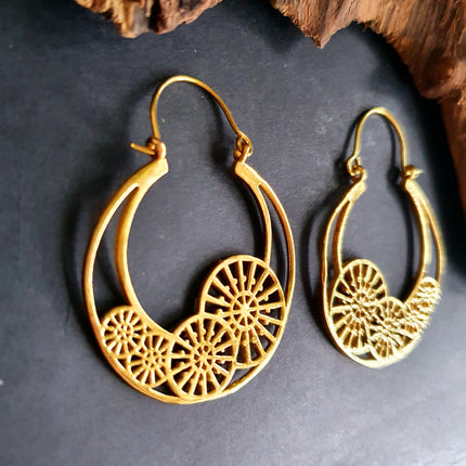 Steampunk Brass Earrings;, Geometric, ethnic, rustic, yoga, hippie, gypsy, pretty, psy, boho, bohemian, festival