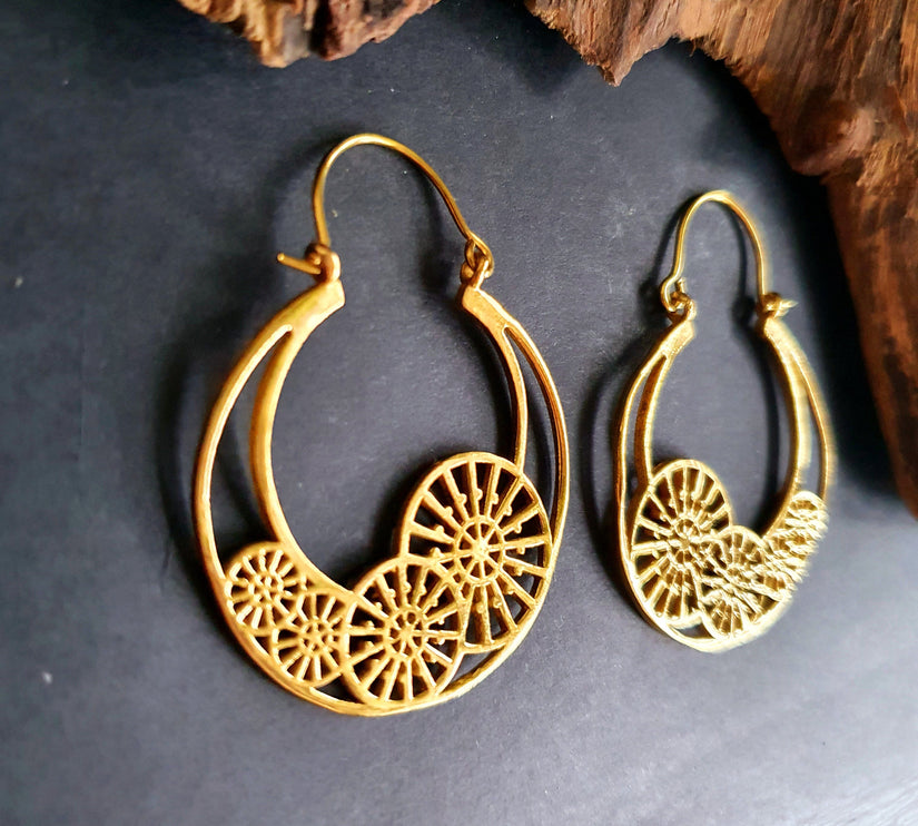 Steampunk Brass Earrings;, Geometric, ethnic, rustic, yoga, hippie, gypsy, pretty, psy, boho, bohemian, festival