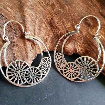 Steampunk Silver Earrings;, Geometric, rustic, yoga, hippie, gypsy, pretty, psy, boho, bohemian, festival