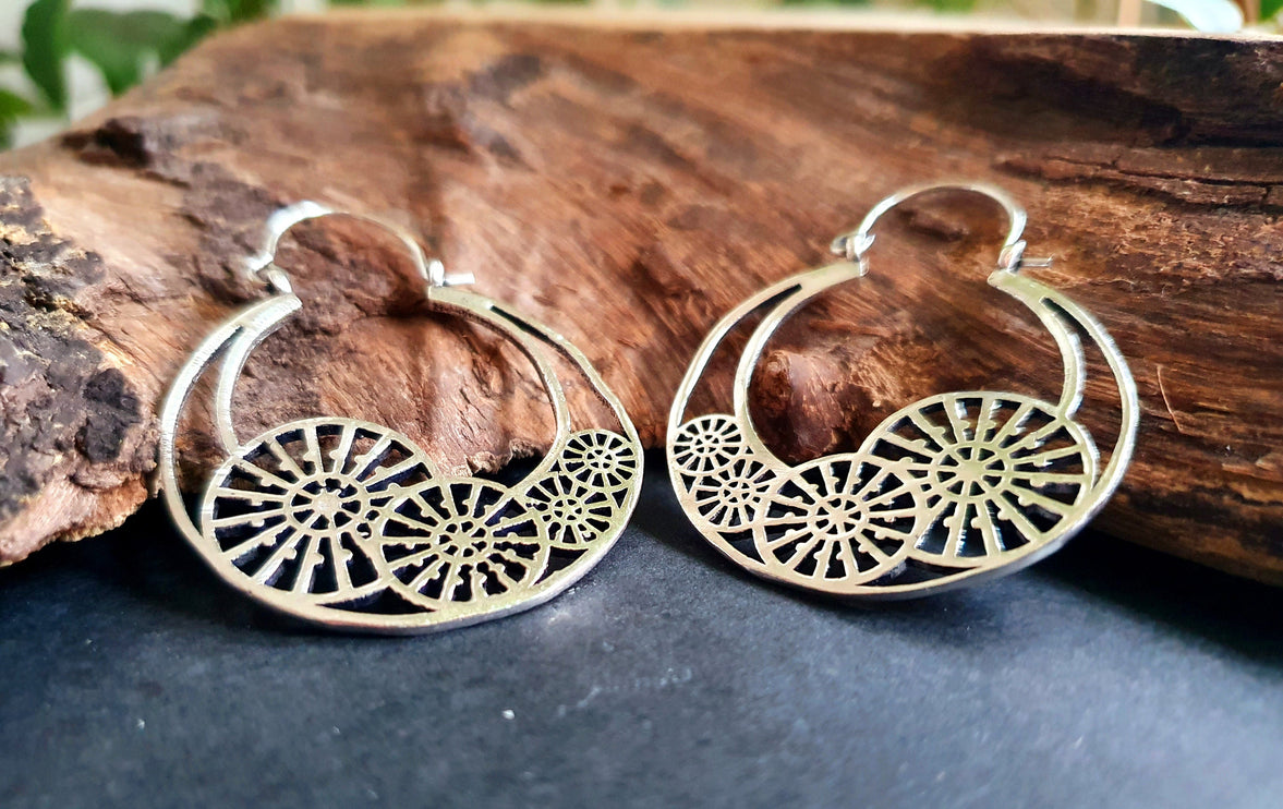 Steampunk Silver Earrings;, Geometric, rustic, yoga, hippie, gypsy, pretty, psy, boho, bohemian, festival