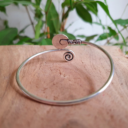 Silver Bracelet & Blue Moonstone / Brass / Adjustable / Spiral / Ethnic / Rustic / Bohemian / Boho /