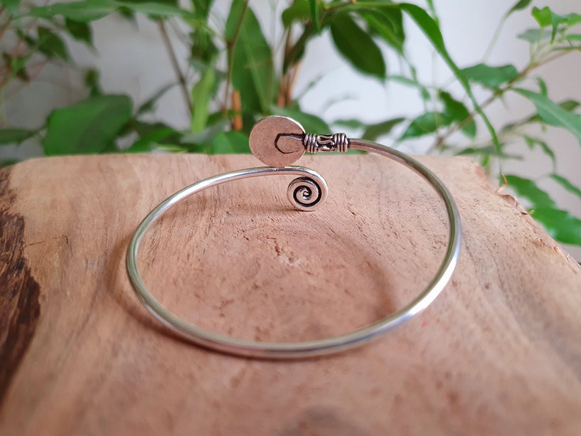 Silver Bracelet & Tiger Eye / Brass / Adjustable / Spiral / Ethnic / Rustic / Bohemian / Boho /