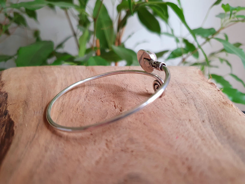 Silver Bracelet & Rose Quartz / Bangle / Adjustable / Spiral / Ethnic / Rustic / Bohemian / Boho / 