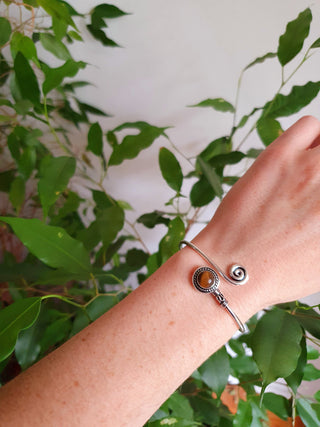 Silver Bracelet & Moonstone / Brass / Adjustable / Spiral / Ethnic / Rustic / Bohemian / Boho /