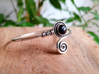 Silver Bracelet & Black Onyx / Brass / Adjustable / Spiral / Ethnic / Rustic / Bohemian / Boho /