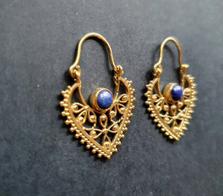 Small Boho Earrings Lapis Lazuli Brass Earrings / Triangle / Mandala / Ethnic / Rustic / Yoga / Hippie / Gypsy / Psy / Bohemian / Festival