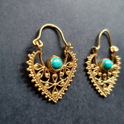 Small Boho Earrings Turquoise Brass Earrings / Triangle / Mandala / Ethnic / Rustic / Yoga / Hippie / Gypsy / Psy / Bohemian / Festival