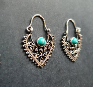 Small Boho Silver Earrings Turquoise / Triangle / Mandala / Ethnic / Rustic / Yoga / Hippie / Gypsy / Psy / Bohemian / Festival
