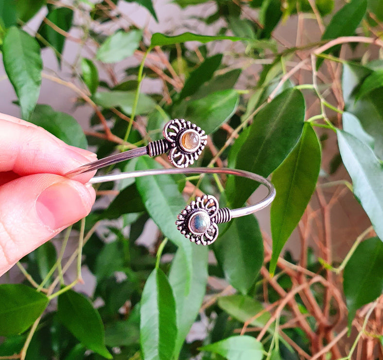 Boho Heart Bracelet / Bangle / Labradorite / Silver / Ethnic / Rustic / Bohemian / Hippie / Gypsy / Psy / Jewellery / Body / Adjustable