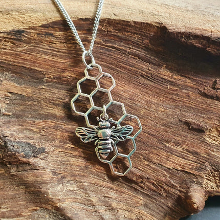 Bumble Bee & Honeycomb Necklace / Minimalist / Contemporary / Boho / Modern / Chic / Pretty / Chain / Nature