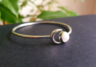 Silver Moon Bracelet / Moonstone / Bangle / Galaxy / Solar System / Planets / Boho / Adjustable / Hippie / Chic / Sun