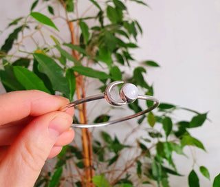 Silver Moon Bracelet / Moonstone / Bangle / Galaxy / Solar System / Planets / Boho / Adjustable / Hippie / Chic / Sun