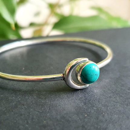 Silver Moon Bracelet / Turquoise / Bangle / Galaxy / Solar System / Planets / Boho / Adjustable / Hippie / Chic / Sun