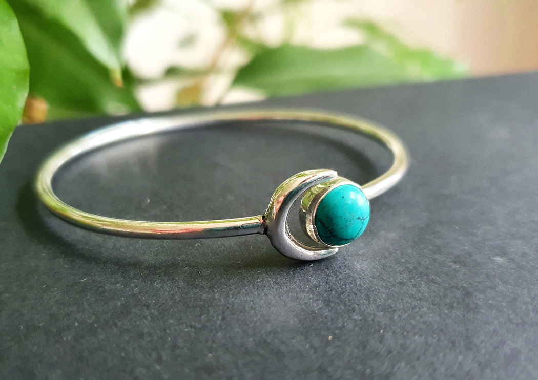 Silver Moon Bracelet / Turquoise / Bangle / Galaxy / Solar System / Planets / Boho / Adjustable / Hippie / Chic / Sun