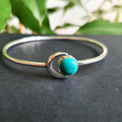 Silver Moon Bracelet / Turquoise / Bangle / Galaxy / Solar System / Planets / Boho / Adjustable / Hippie / Chic / Sun