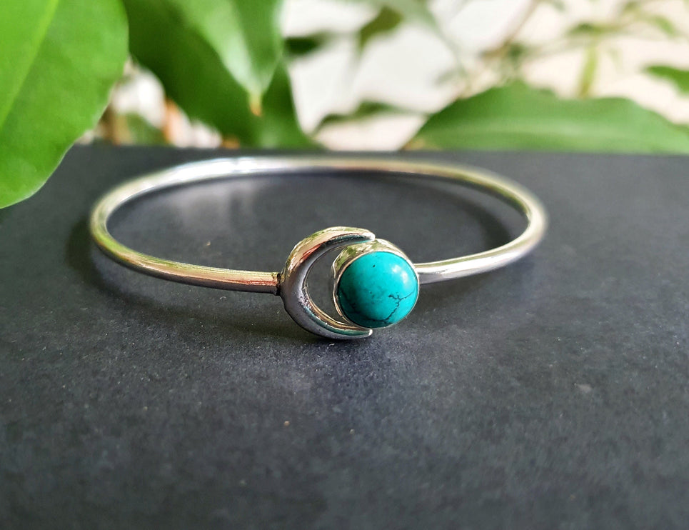 Silver Moon Bracelet / Turquoise / Bangle / Galaxy / Solar System / Planets / Boho / Adjustable / Hippie / Chic / Sun