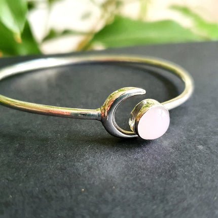 Silver Moon Bracelet / Rose Quartz / Bangle / Galaxy / Solar System / Planets / Boho / Adjustable / Hippie / Chic / Sun