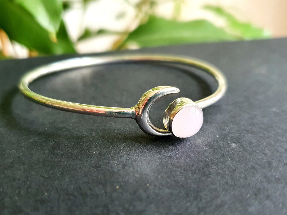 Silver Moon Bracelet / Rose Quartz / Bangle / Galaxy / Solar System / Planets / Boho / Adjustable / Hippie / Chic / Sun