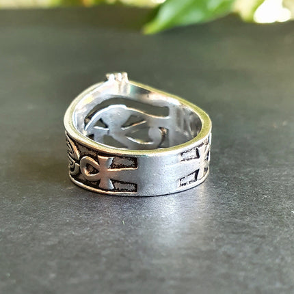 Eye of Horus Silver Ring / Ancient Egypt / Ra / Hieroglyphics / Ethnic / rustic, yoga, hippie, gypsy, pretty, psy, boho, bohemian, festival