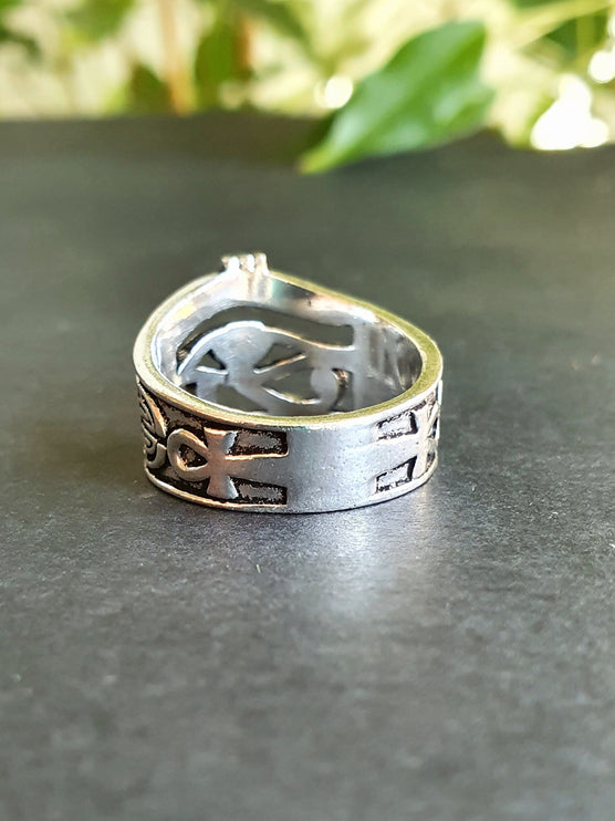 Eye of Horus Silver Ring / Ancient Egypt / Ra / Hieroglyphics / Ethnic / rustic, yoga, hippie, gypsy, pretty, psy, boho, bohemian, festival