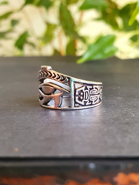 Eye of Horus Silver Ring / Ancient Egypt / Ra / Hieroglyphics / Ethnic / rustic, yoga, hippie, gypsy, pretty, psy, boho, bohemian, festival