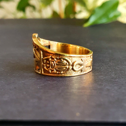 Eye of Horus Gold Ring / Ancient Egypt / Ra / Hieroglyphics / Brass / Ethnic / rustic, yoga, hippie, gypsy, boho, bohemian, festival