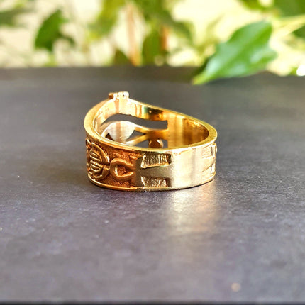 Eye of Horus Gold Ring / Ancient Egypt / Ra / Hieroglyphics / Brass / Ethnic / rustic, yoga, hippie, gypsy, boho, bohemian, festival